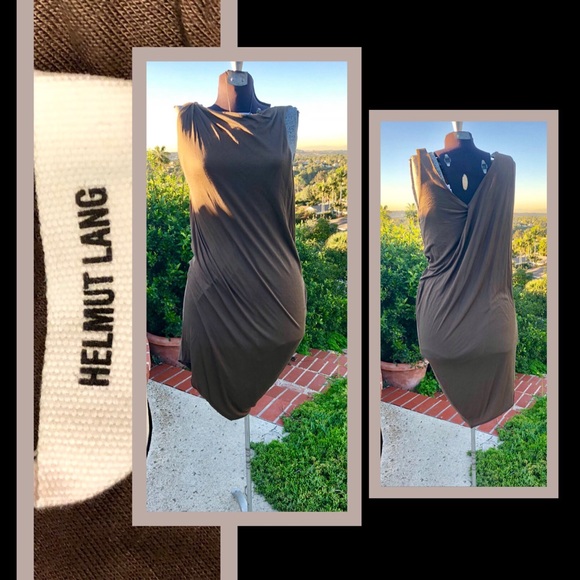 HELMUT LANG designer dress Brown asymmetrical dress modern y2k formal / casual 6 - Picture 3 of 8